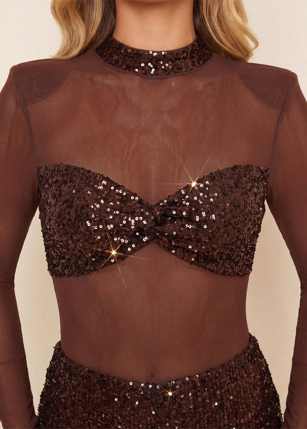 Own The Night Sequin Jumpsuit Brown