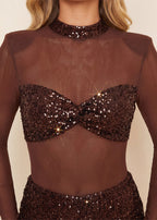 Own The Night Sequin Jumpsuit Brown