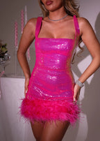 Divine Energy Sparkle Feather Mini Dress Pink
