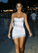 Sweet Elegance Lace Cut Out Mini Dress Blue