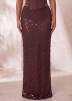 Dream Away Sequin Maxi Skirt Brown