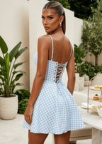 Meadow Muse Corset Gingham Mini Dress Blue