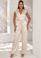Never Yours Satin Two Piece Beige
