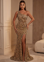 Elegant Energy One Shoulder Gown Gold