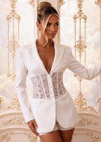 Unspoken Secrets Lace Blazer Two Piece White