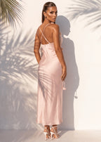 Truth Untold Satin Flower Detail Maxi Dress Pink