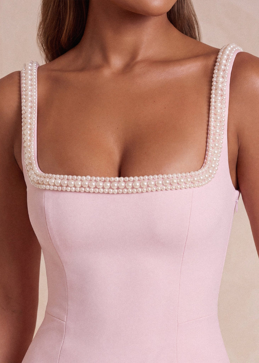 Timeless Muse Pearl Trim Mini Dress Pink