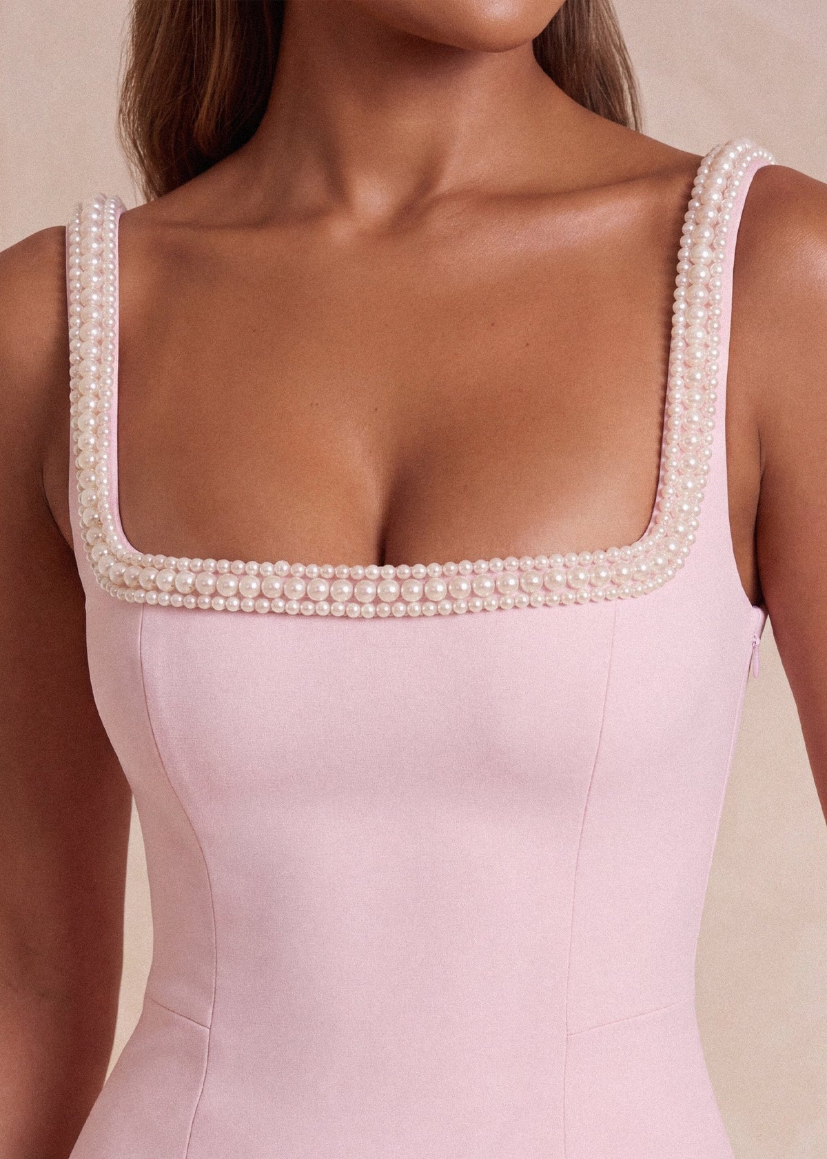 Timeless Muse Pearl Trim Mini Dress Pink