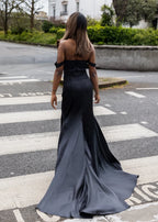 Paloma Satin Split Gown Black