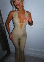 Forever Radiant Ruffle Lurex Jumpsuit Gold