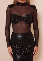 Second Glance Sequin Midi Dress Black