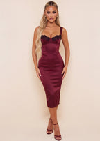Dream State Lace Trim Midi Dress Burgundy