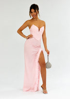 Timeless Love Feather Trim Sequin Gown Pink