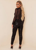 Midnight Memories Sheer Sequin Jumpsuit Black