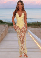 Sweetest Soul Floral Embellished Maxi Dress Yellow