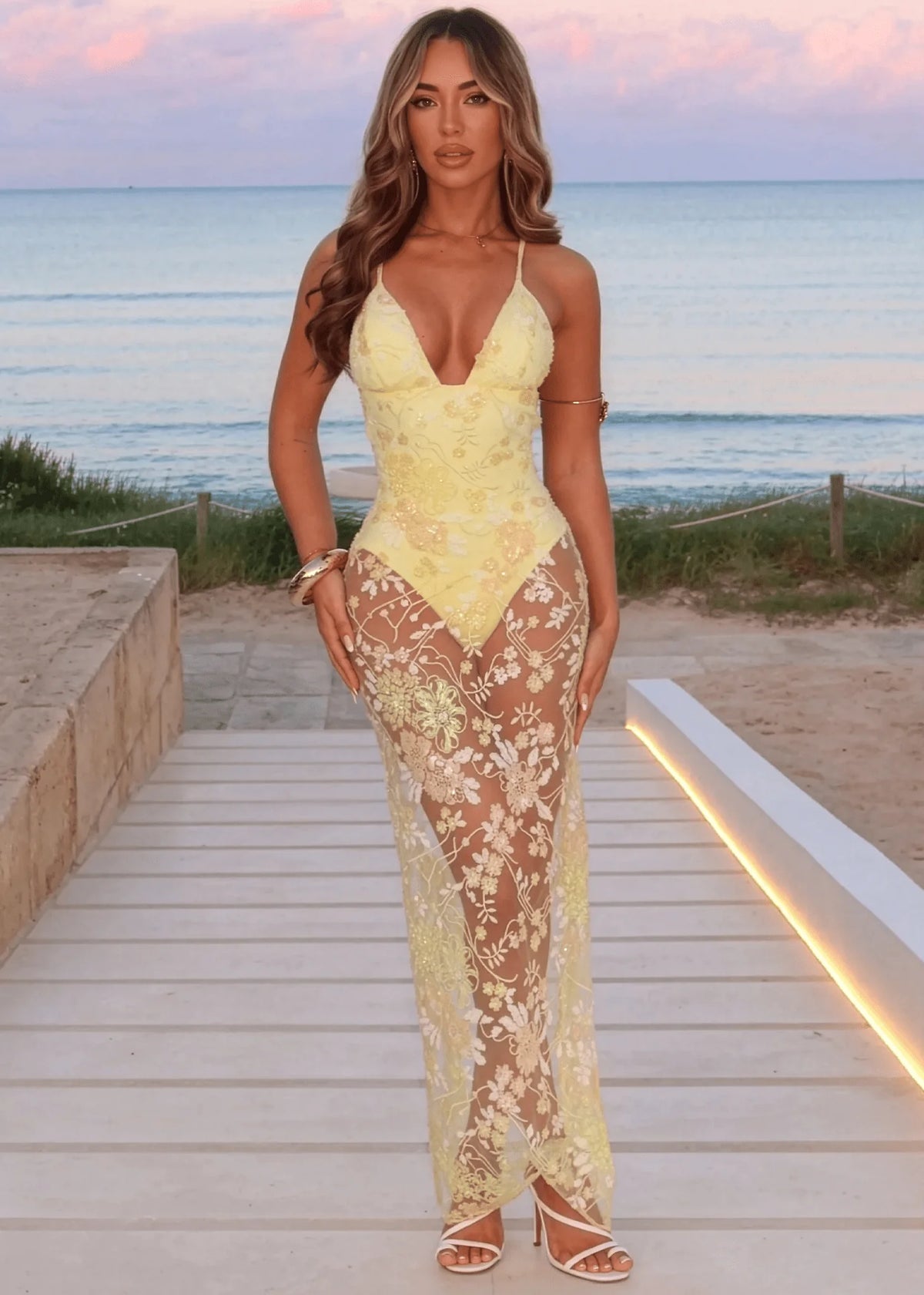 Sweetest Soul Floral Embellished Maxi Dress Yellow