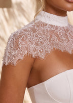 At First Sight Strapless Midi Dress With Lace Collar White