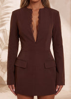 Better Than Ever Long Sleeve Mini Dress Brown