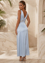 Miracles Happen Satin Maxi Dress Blue