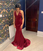 Love Affair Satin Gown with Ruched Back Wine