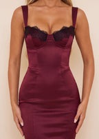 Dream State Lace Trim Midi Dress Burgundy