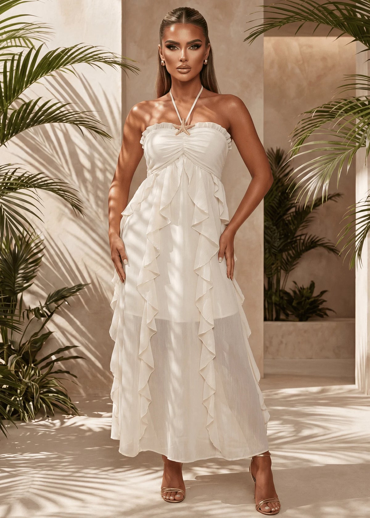 Waste Your Heart Ruffle Maxi Dress Ivory