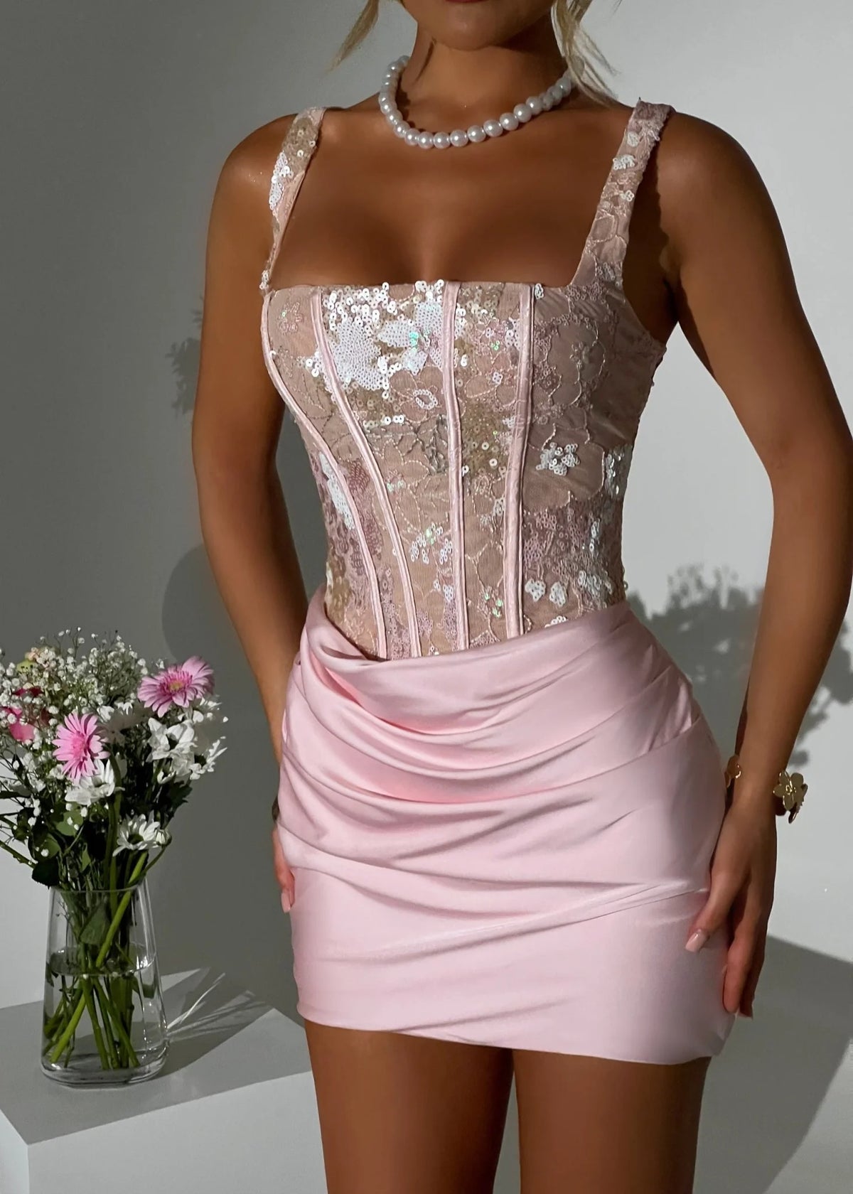 Enchanted Charm Corset Mini Dress Pink