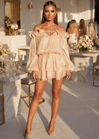 Whimsical Embrace Ruffle Mini Dress Beige