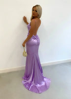 Touch of Glamour Satin Gown with Side Slit Lilac