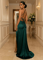 Luxe Life Satin Gown Emerald Green