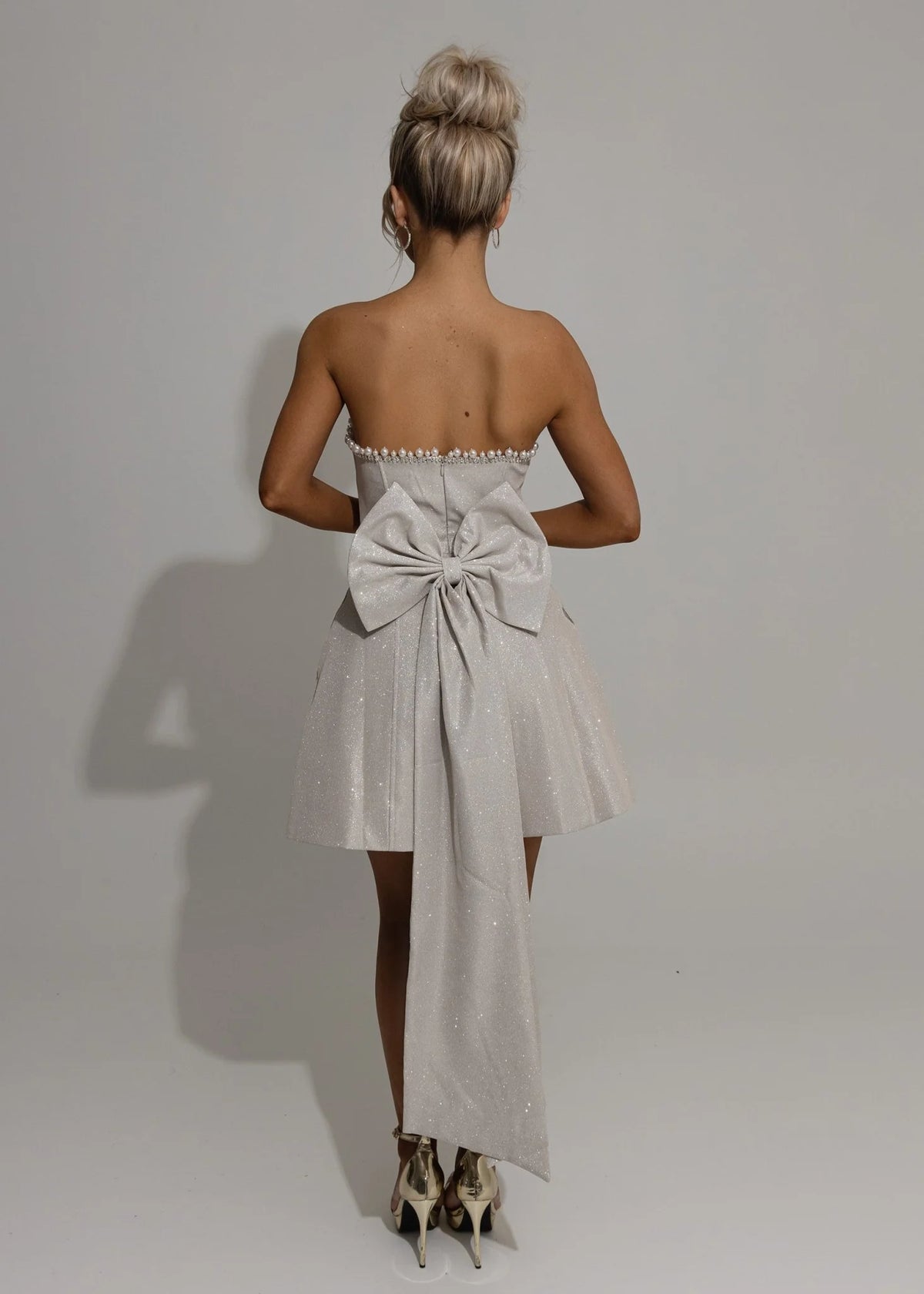 Sparkle Energy Bow Mini Dress Champagne