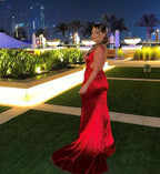 Love Affair Satin Gown with Ruched Back Red
