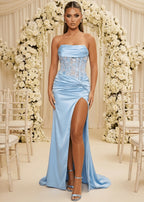 Unwritten Chapters Floral Corset Embellished Gown Blue