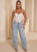 End Of An Era Lace Trim Barrel Denim Jeans Blue