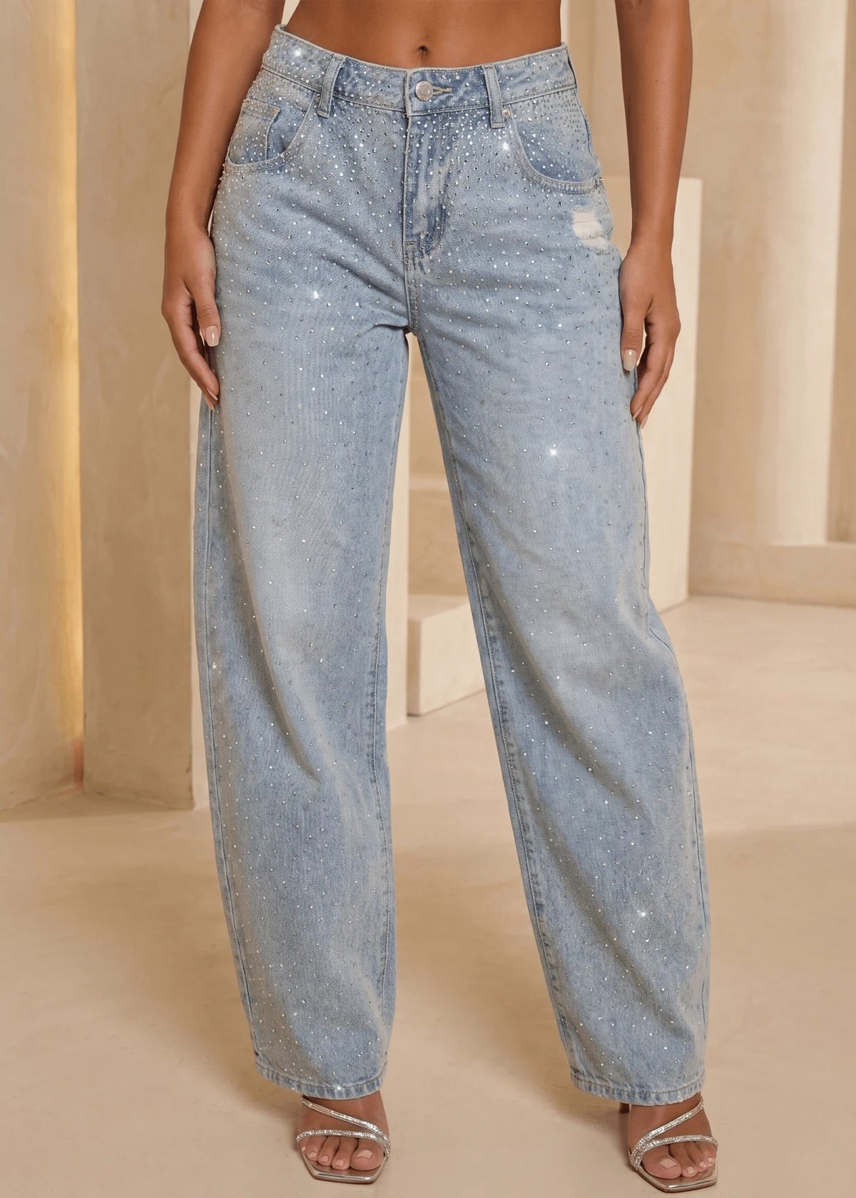 End Of An Era Lace Trim Barrel Denim Jeans Blue