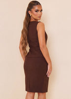 Out Of Office Square Neck Midi Dress Brown