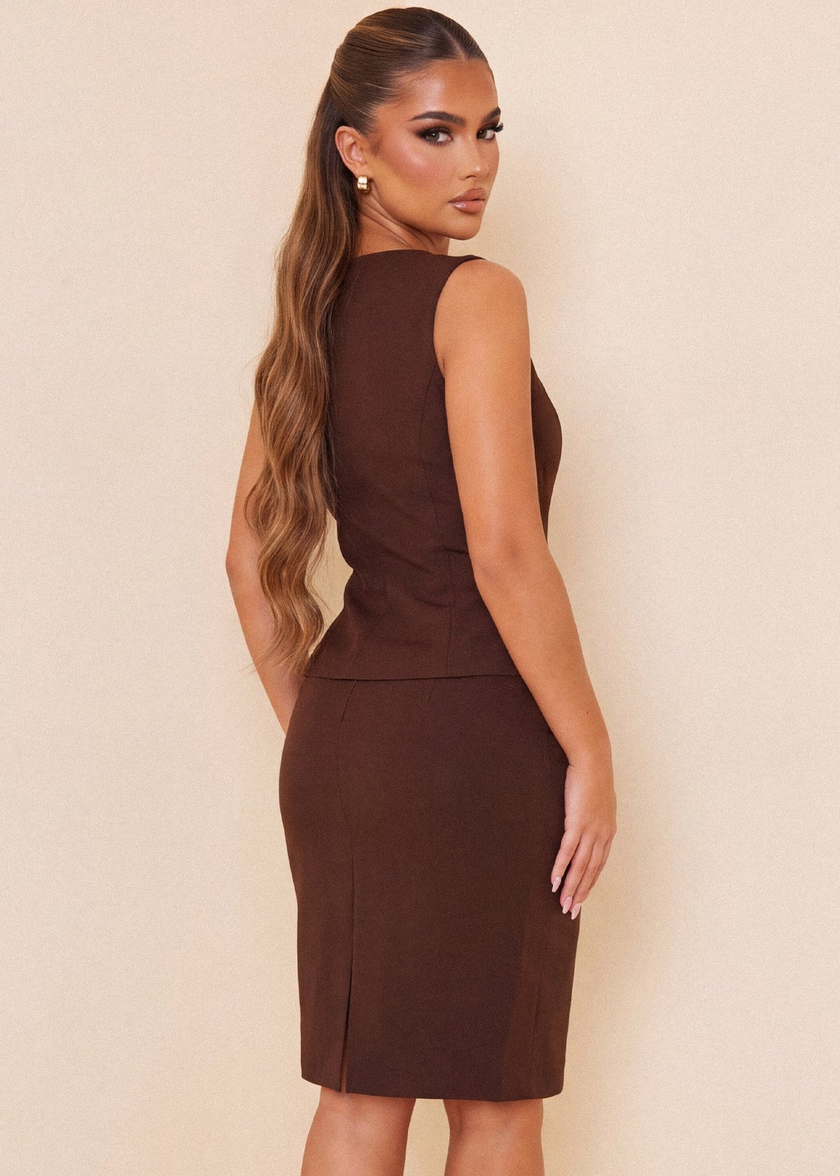 Out Of Office Square Neck Midi Dress Brown