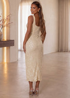 Flutter Away Sequin Midi Dress Yellow