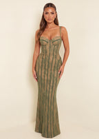 Hidden Gem Lace Bodycon Maxi Dress Olive Green