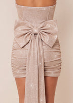 Lost and Found Glitter Bow Mini Dress Champagne