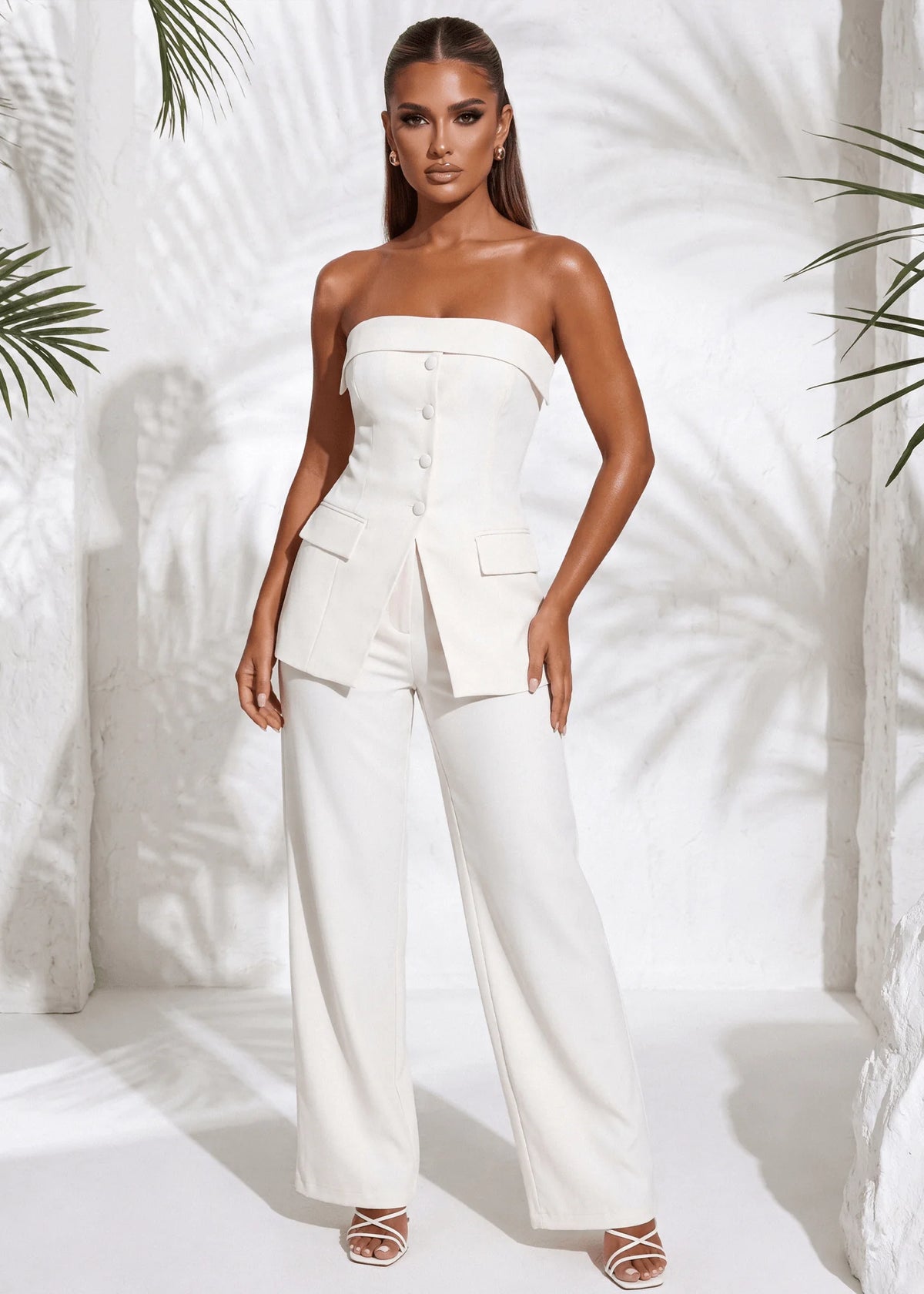 Polished Presence Strapless Tailored Top Ivory