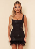 Silent Heartbeat Feather Detail Mini Dress Black