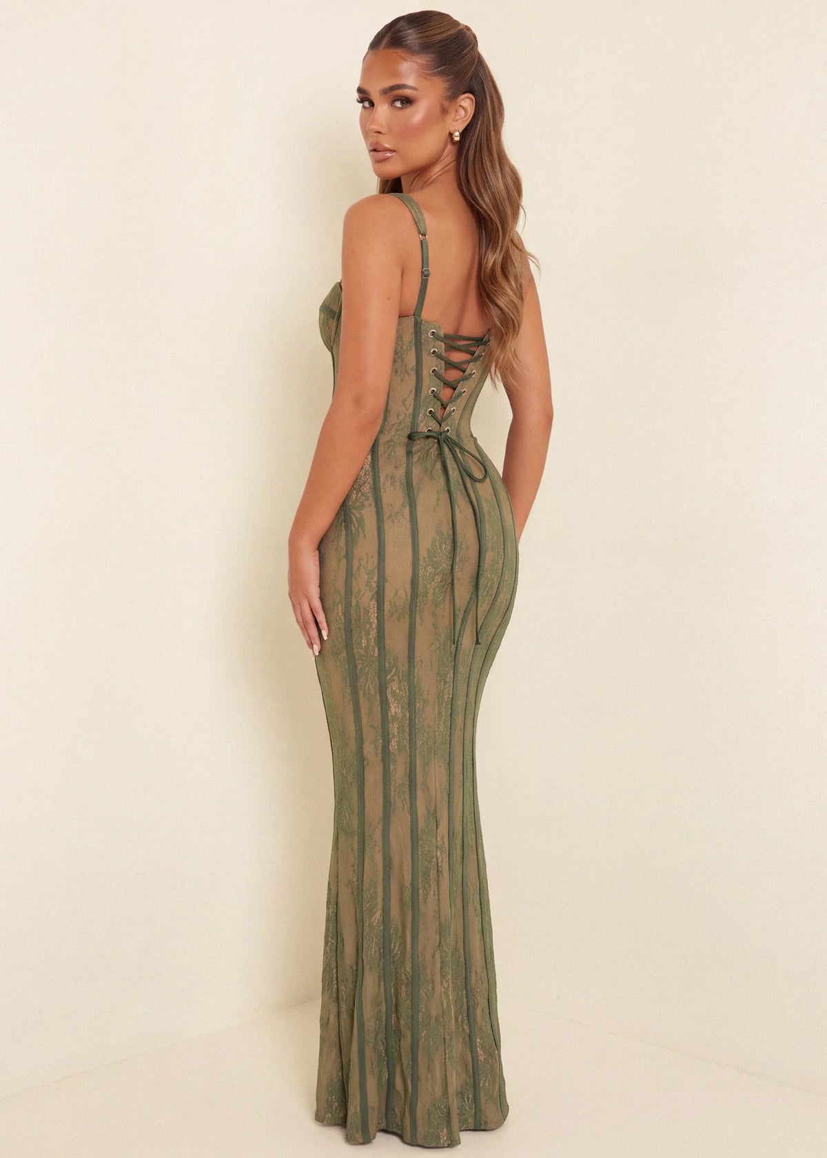 Hidden Gem Lace Bodycon Maxi Dress Olive Green