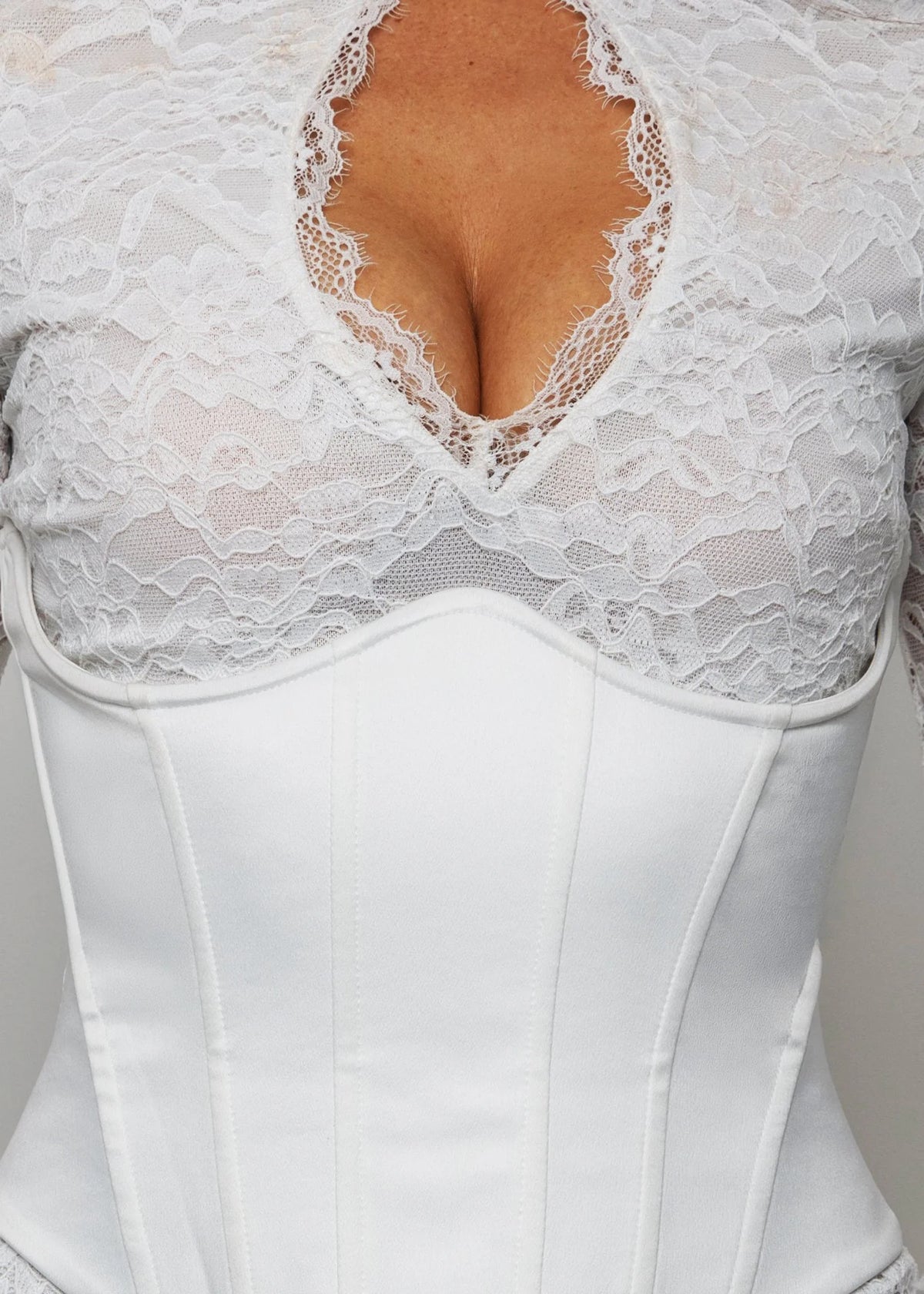 Endless Romance Long Sleeve Lace Corset Mini Dress White