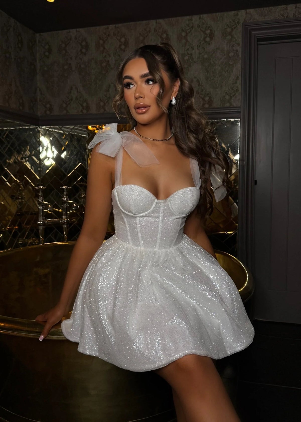 Eternal Grace Sparkle Mini Dress White