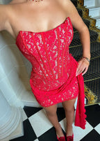 Its Complicated Lace Mini Dress with Drape Red