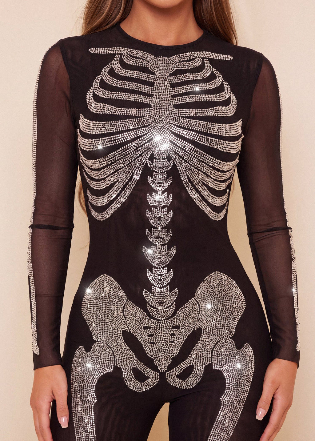 Bone To Be Wild Embellished Bodycon Jumpsuit Black