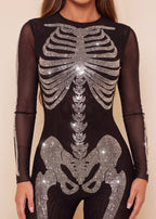 Bone To Be Wild Embellished Bodycon Jumpsuit Black