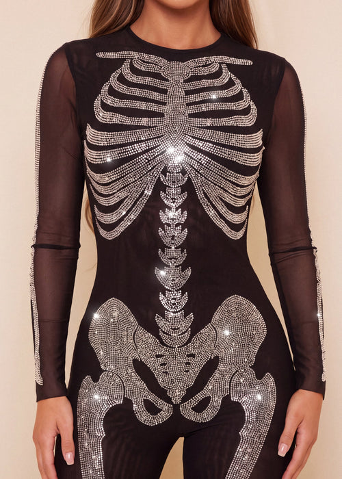 Bone To Be Wild Embellished Bodycon Jumpsuit Black