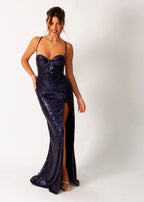 Beautiful Ruins Sequin Corset Gown Navy